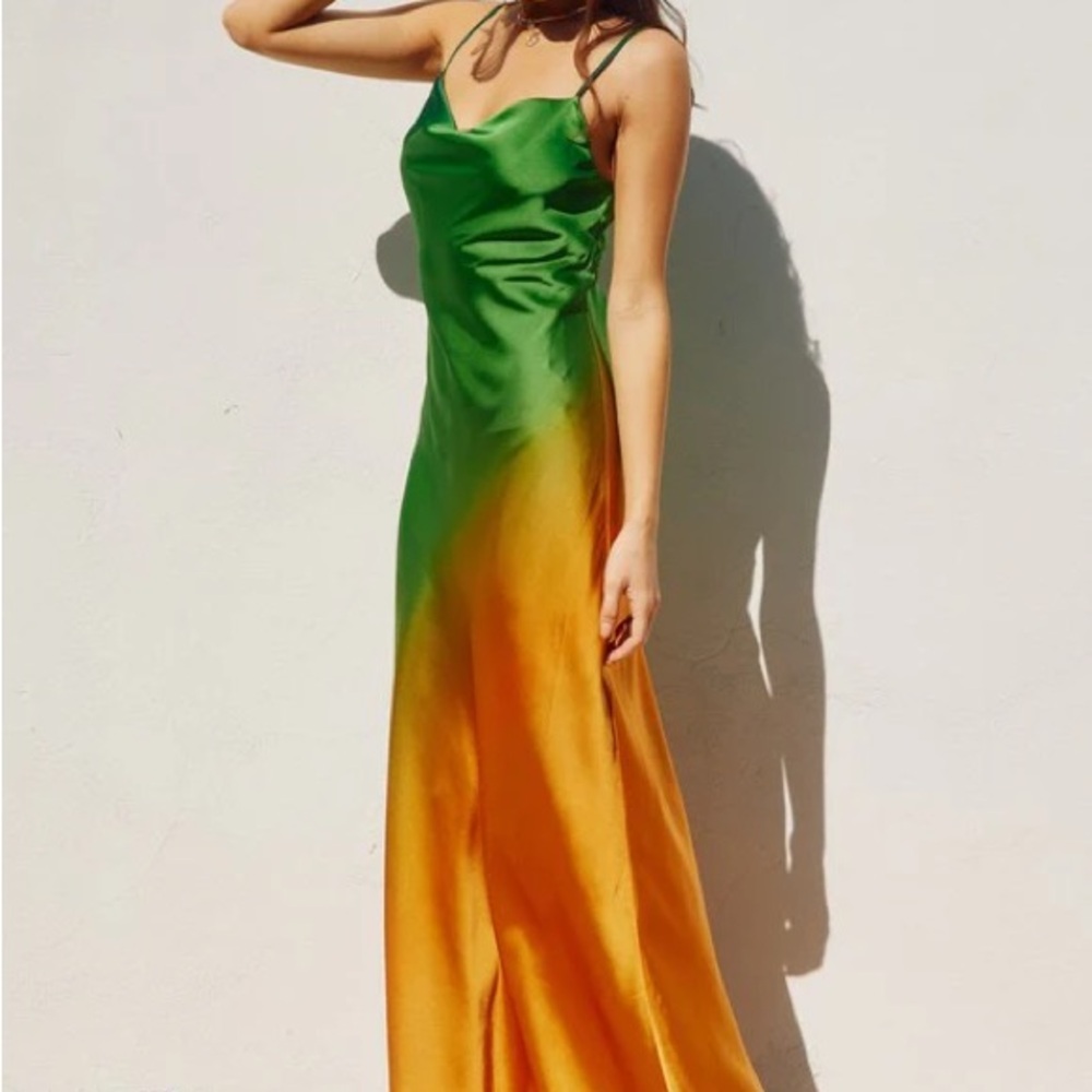 Elegant Green and Orange Women's Dress